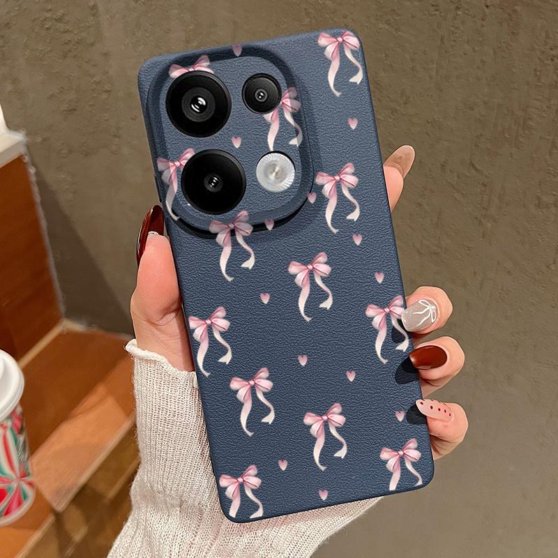 Bowknot Print TPU Weiche Leder Textur Fall Für Xiaomi 13T Pro Poco X6 M6 Redmi Hinweis 14 13 Pro 12 11 Objektiv Schutz Stoßfest Matte Schlank Telefon Abdeckung