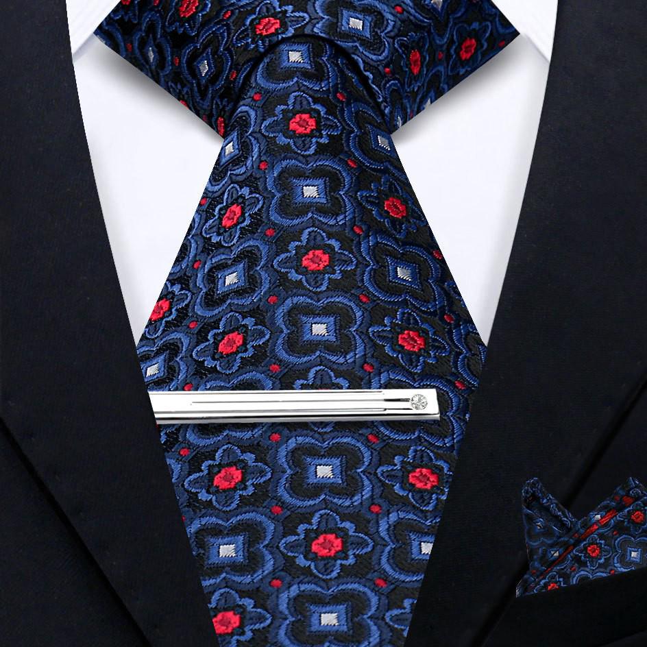 Men's Retro Floral Tie, Pocket Square & Tie Clip Set for Weddings