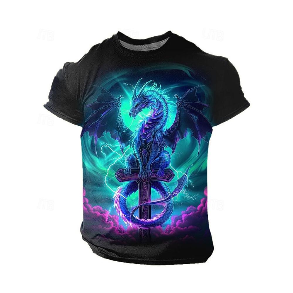 3D Dragon Print Men's T-shirt Summer Daily Casual Men's Street T-shirt Outdoor Sports Short Sleeve Urban Fashion Men's T-shirt