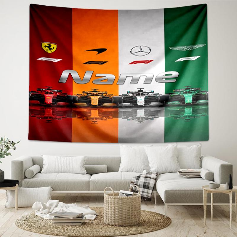 Custom Name Racing Print Tapestry, Backdrop, Easy Setup, Ideal for Bedroom, Office & Living Room, with Aesthetic Wall Hanging Decor.