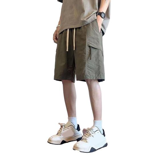 Men's Knee Length Shorts Loose Fit Cargo Shorts with Drawstring Waist