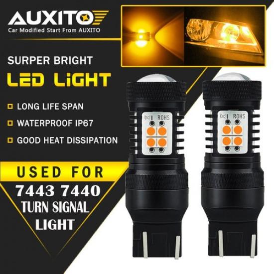 2X  7443 7440 7444NA  T20 LED Amber Yellow Turn Signal Light bulb 14K EA