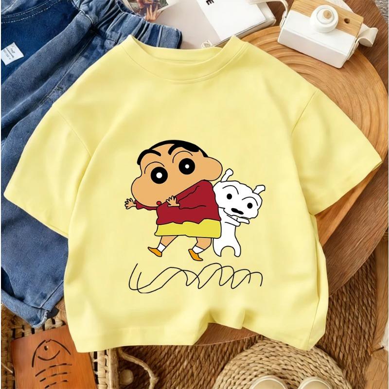 Summer Lightweight T-shirt, Cute Cartoon Print, Casual Children's Round Neck, Crayon Shin-chan, Boys and Girls