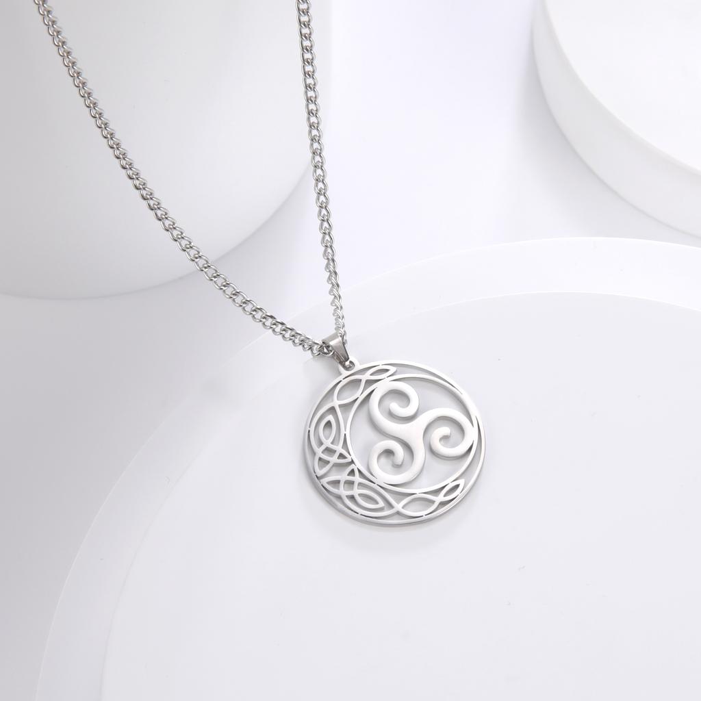 LIKGREAT Viking Celtic Moon Pendant Necklace Crescent Spiral Triskele Triangle Necklace Amulet Stainless Steel Men Women Jewelry