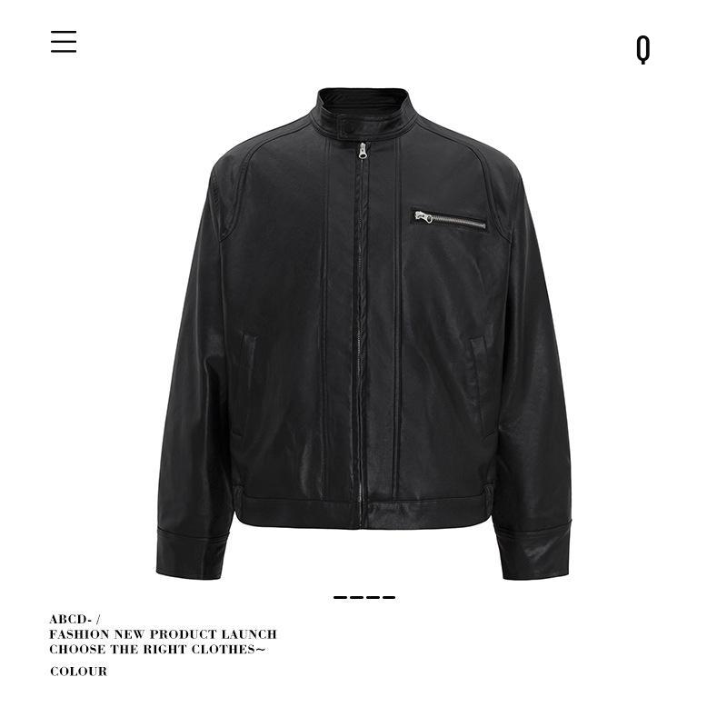 

American Trendy Men s Stand Collar Biker Leather Jacket - 2025 Autumn Loose Fit PU Outerwear XL чорний