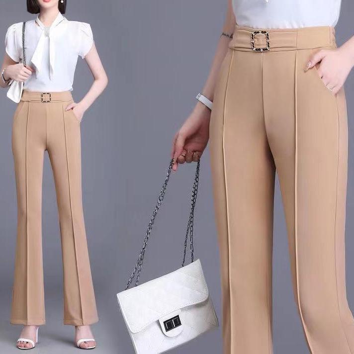 Dámské zeštíhlující kalhoty s vysokým pasem, úzké u kotníků a široké v dolní části, na jaro a podzim