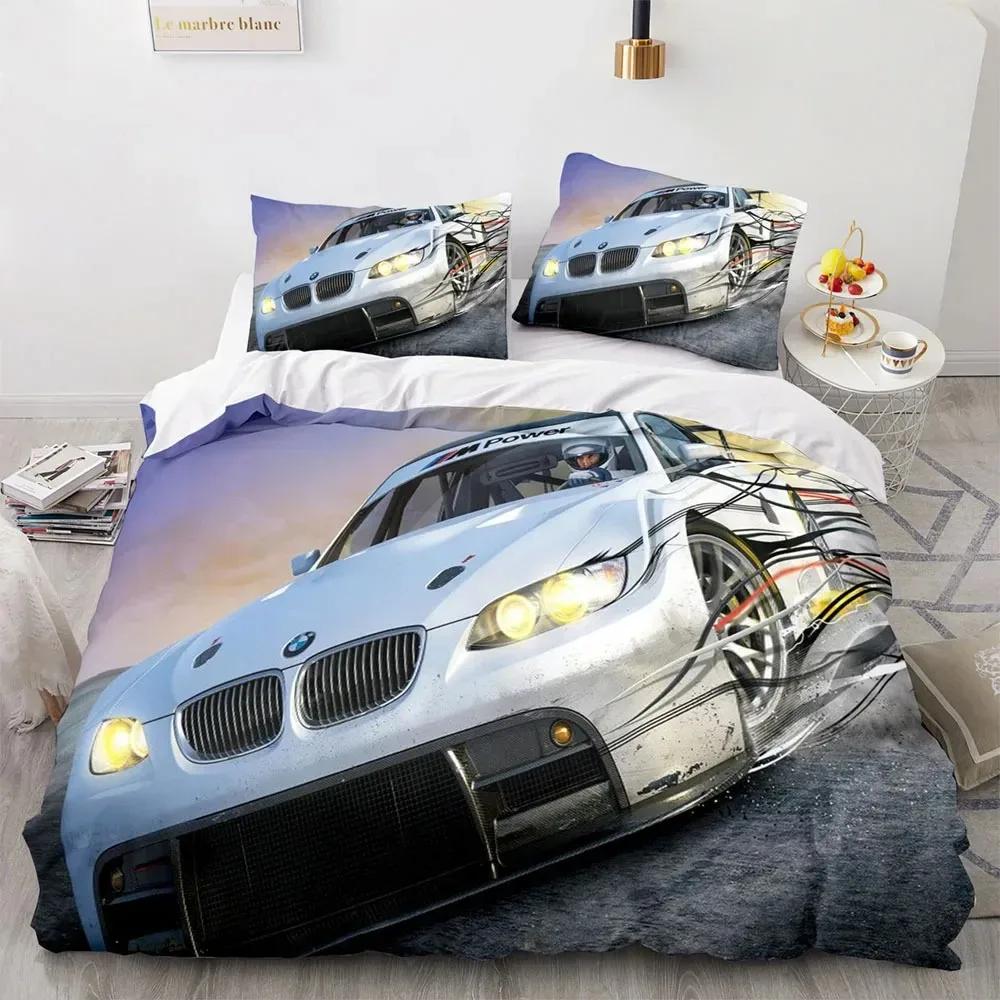 Sports Car King Queen Duvet Cover Cool Colorful Supercar Pattern Bedding Setfor Men Adult Race Car 3pcs Polyester Quilt Cover