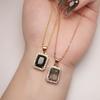 Retro Black Stone Square Necklace Women'S Light Luxury Metal Feeling Diamond-Encrusted Colorful Stone Pendant
