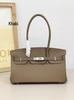 Lychee Pattern Platinum Kelly Bag: Classic European & American Light Luxury Leather Handbag, Women's Single Shoulder & Crossbody