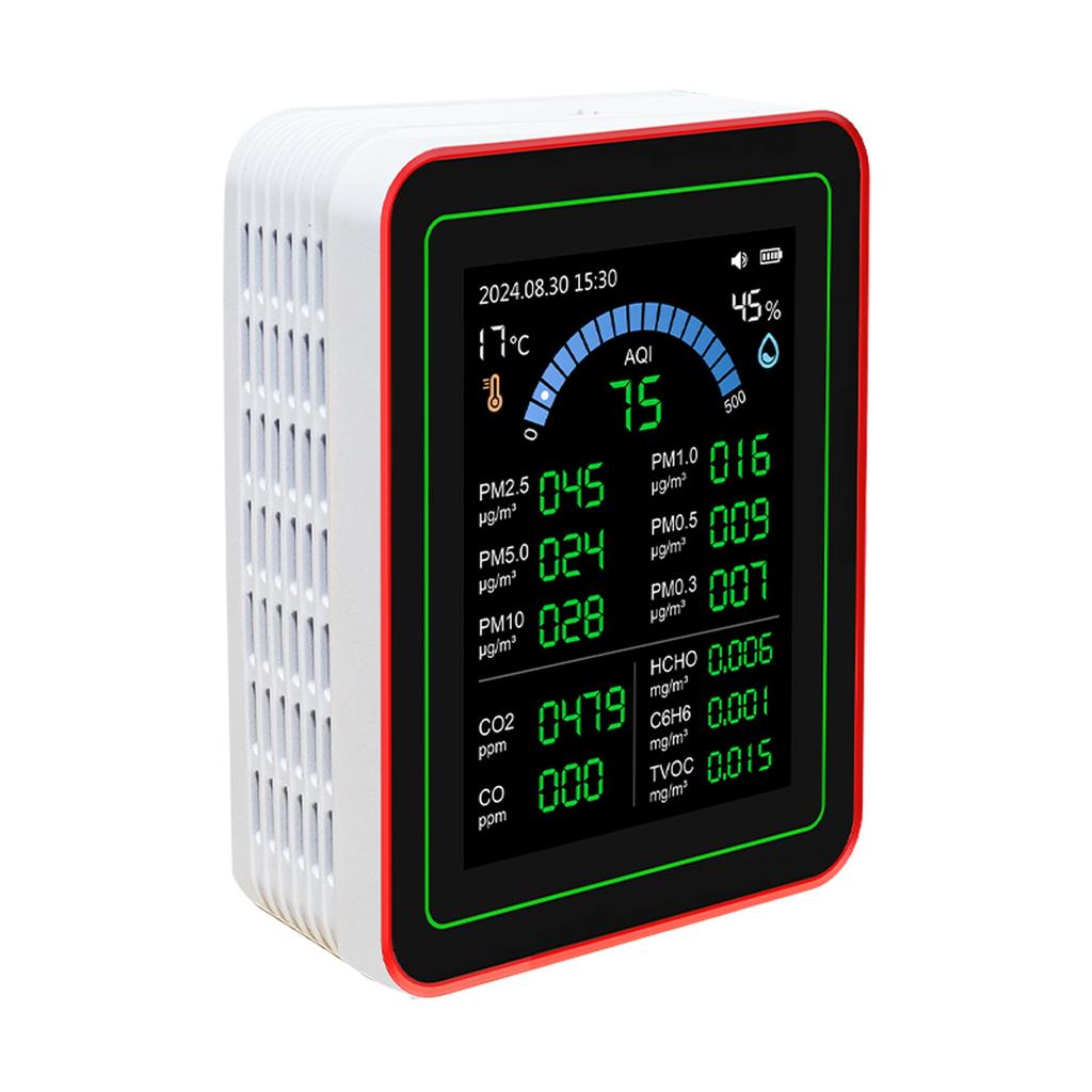 Air Quality Meter 18 In 1 CO2 TVOC HCHO PM2.5 PM10 Temp Humid Detect Tester Indoor Battery Powered Data Storage