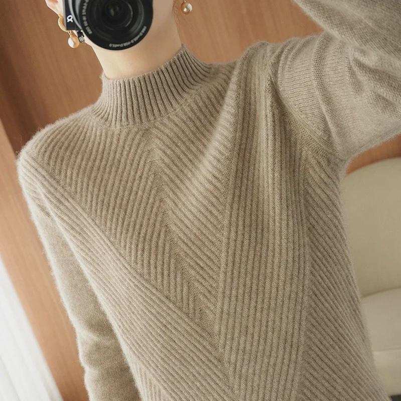 2024 Autumn/Winter Women's Thick Warm Half Turtleneck Knitted Sweater