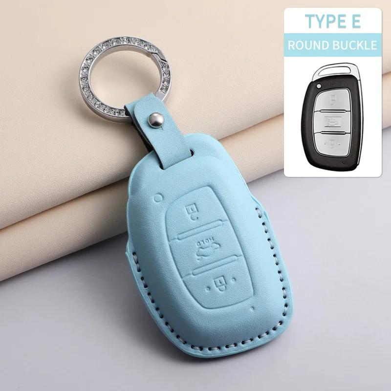 For Hyundai Creta Ix35 Ix45 I10 I30 I40 Car Keychain Protective Cover PU Leather Car Key Case Cover