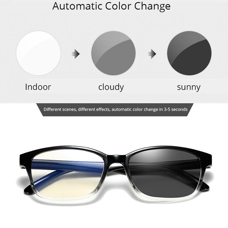 Square Frame Change Color Eyewear Photochromic Eyeglasses Women Men UV400 0 -0.5 -1.0 -1.5 -2.0 -2.5 -3.0 To -6.0