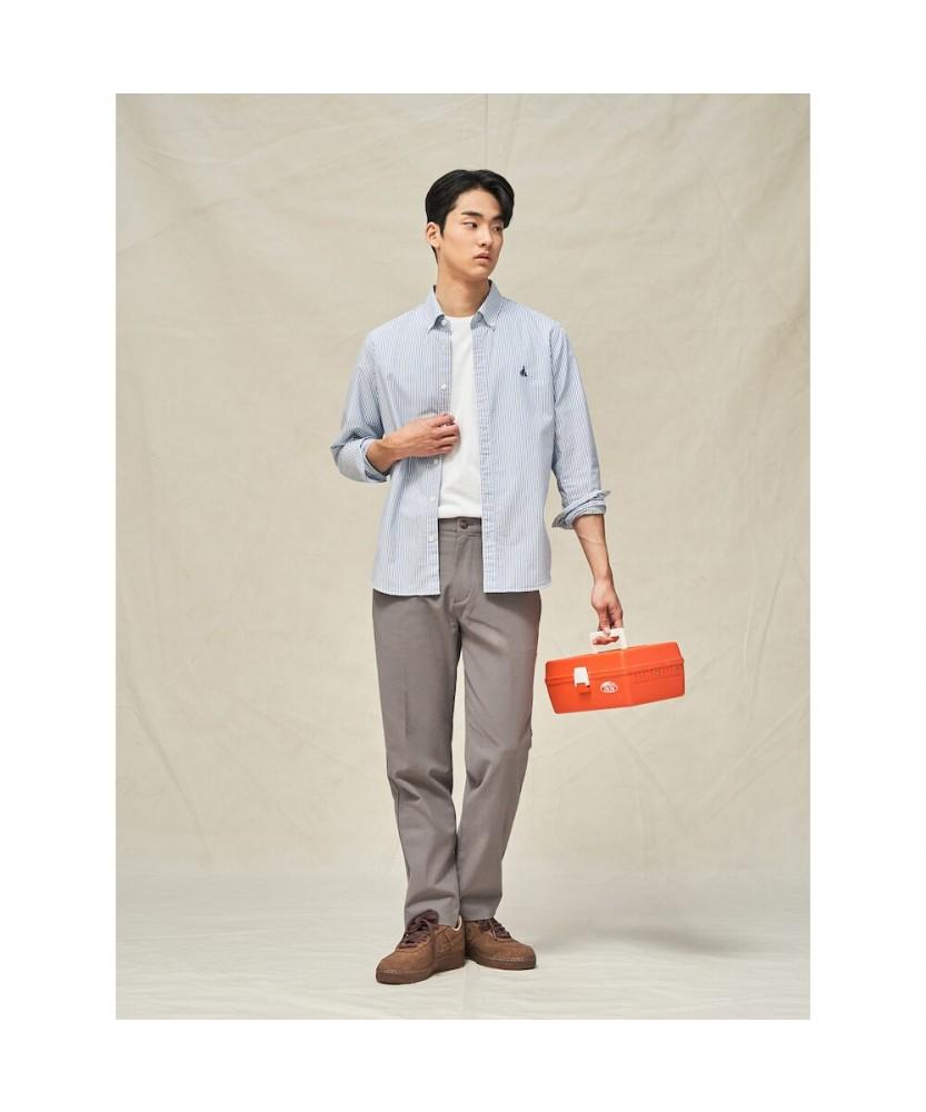 Binpolmen Wool Blend Seersucker Set-Up Tapered Pants Beige