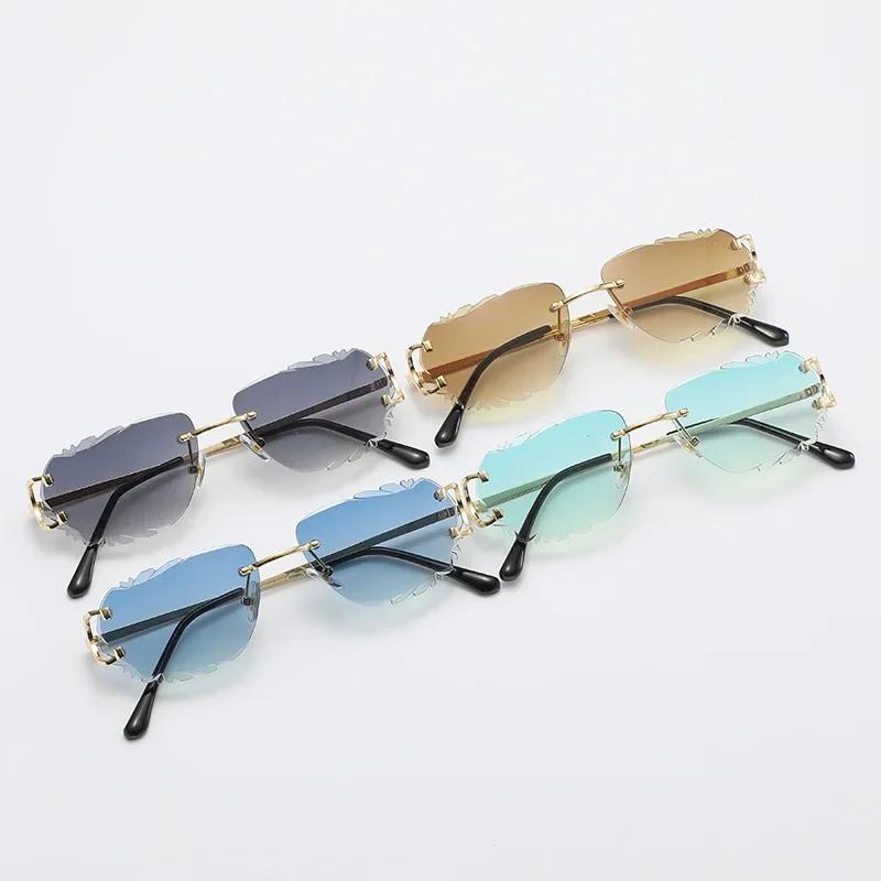 Retro Sunglasses Women Designer Rimless Sun Glasses Fashion Shades Irregular Lens Ladies Frameless Eyewear