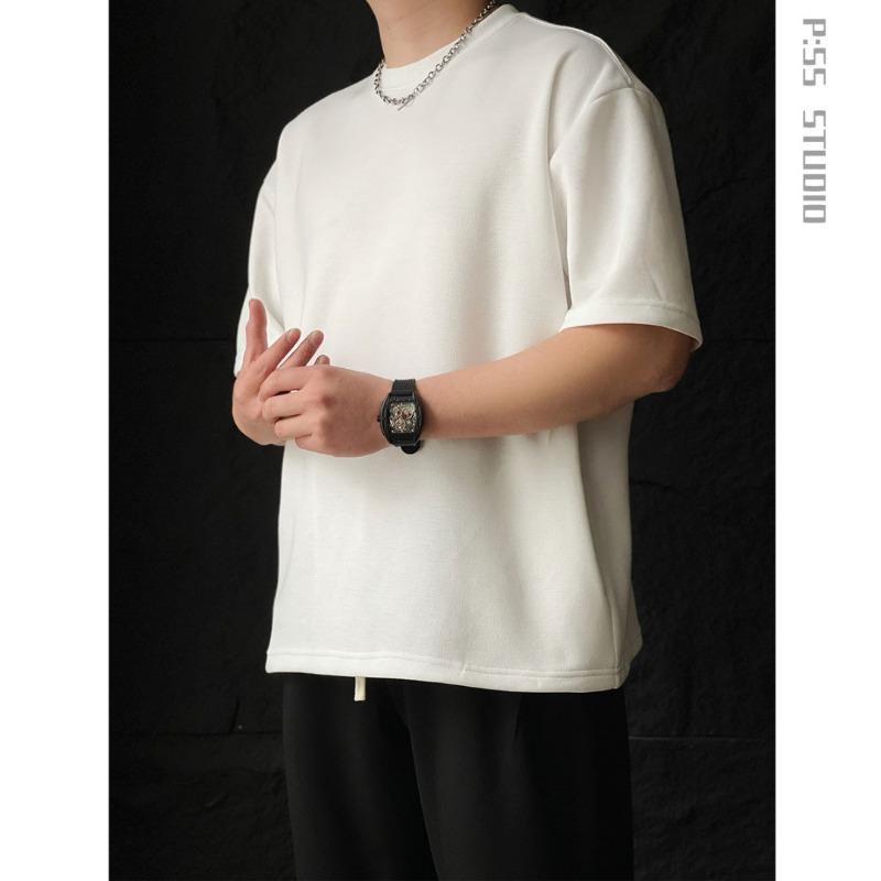 Men's Everyday Wear Solid Color Loose Fit Crew Neck Short Sleeve Cotton T Shirt