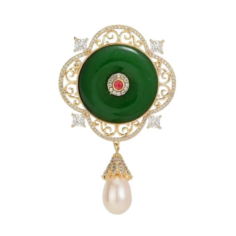 

Sturdy Alloy Rhinestones Bridal Brooch Featuring Droplet Pearls Intricate Filigree Craftsmanship for Celebrations