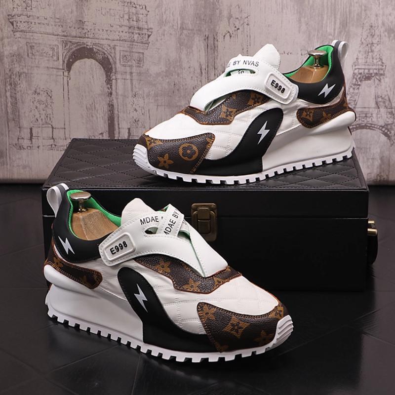 Vår Herr Mode Tryckta Casual Skor Rund Tå Färgmatchande Sneakers med Inbyggd Höjdökning Färgmatchande Skor