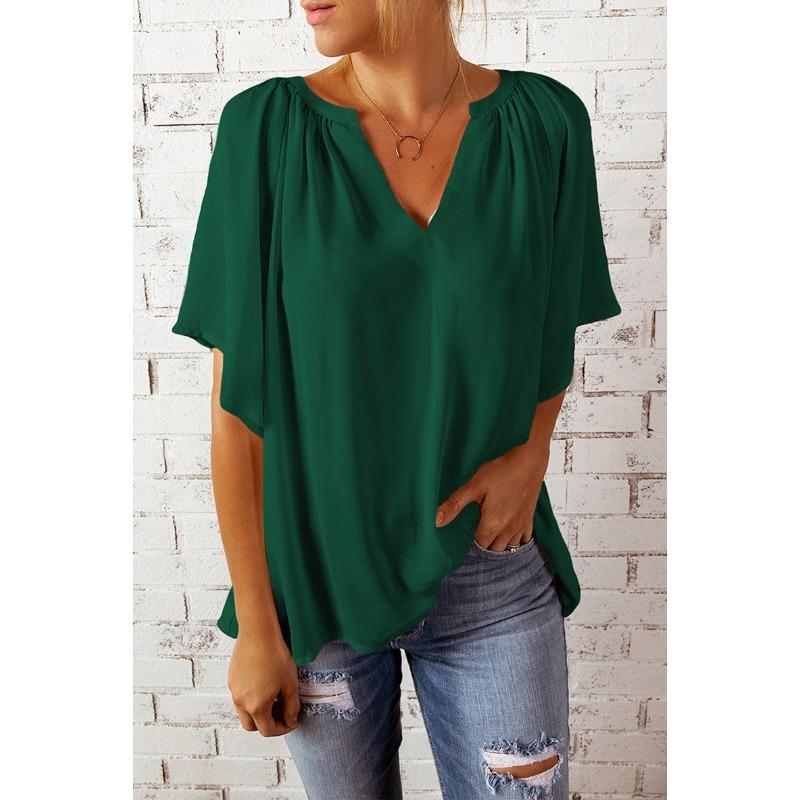 BITCED Women's Fashion Casual Solid Color Print Short Sleeve V Neck Blouses & Shirts