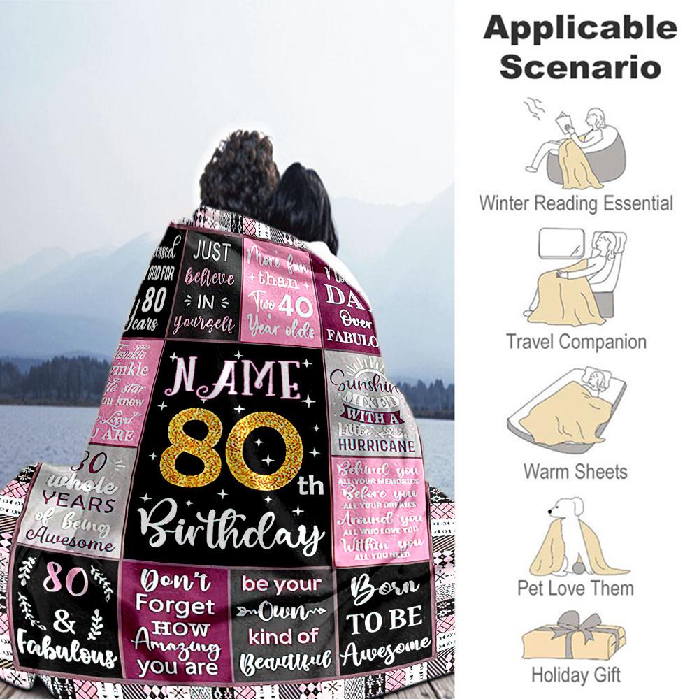 Birthday Customize Text Blanket Multi-purpose Personalized Blanket Soft Warm Cozy for Bed Home Decor Bedding Office Chair Ideal for All Seasons