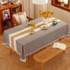 Nordic Classic Patchwork Tablecloth with Tassels - Dustproof Decorative Imitation Cotton Linen