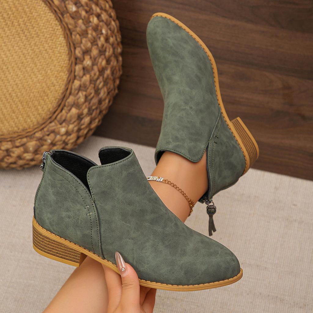 European and American foreign trade pointed rear zipper casual thick sole thick heel Martin boots women's single large size leather boots women's boot
