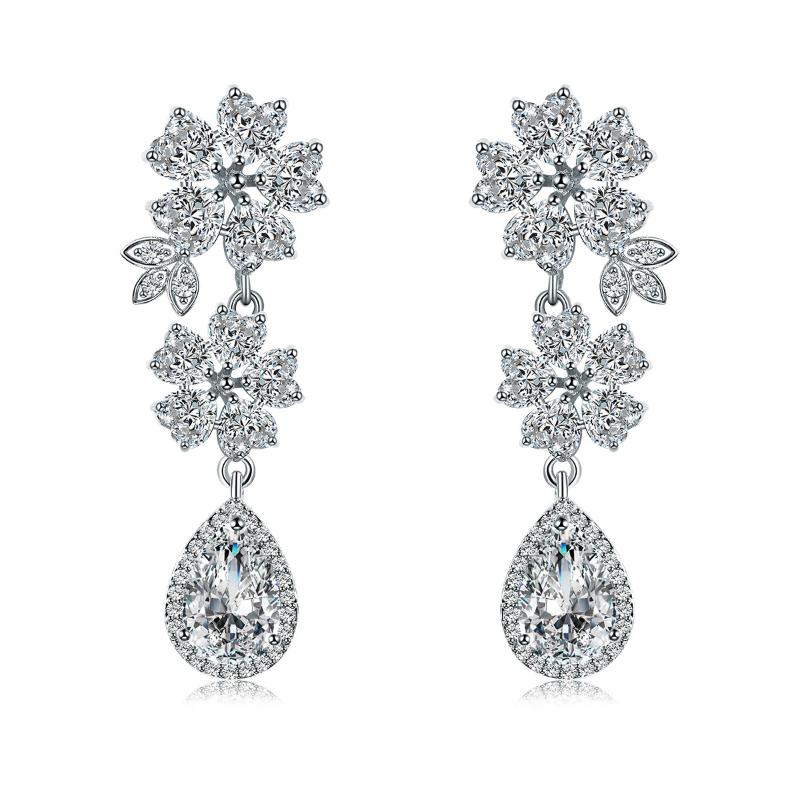 Bridal Stud Earrings Lucky Flower Super Flash Zircon Earrings Wedding Photography Premium Brass Steel Needle Women's Earrings