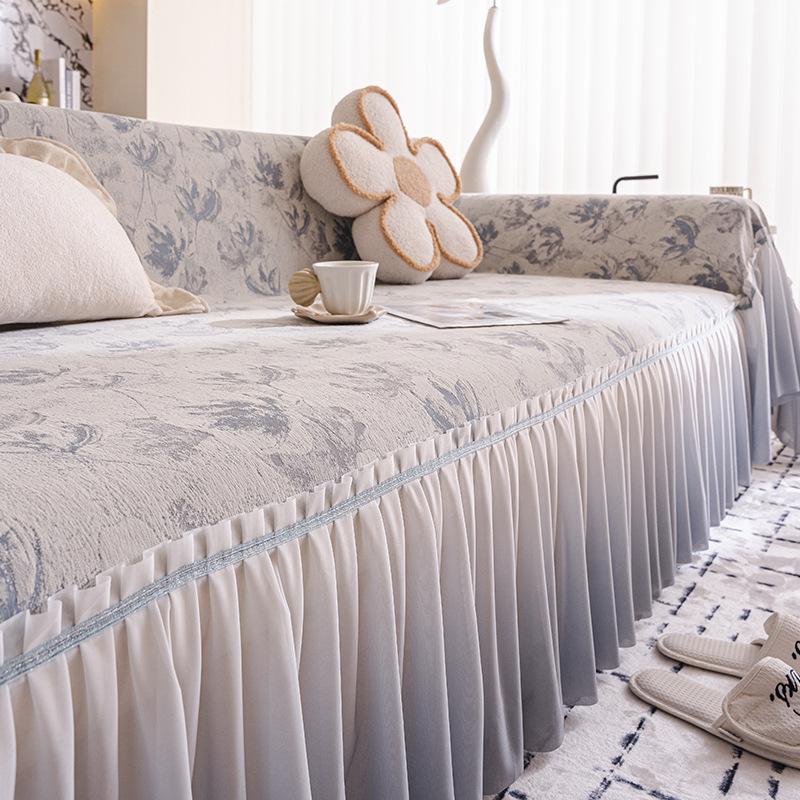 

1 шт. Чехол на диван из шенилла - Дизайн с градиентной юбкой, Подходит для домашних животных, Нескользящий, Современный стиль для 1-4-местных диванов, Секционных и Кресел 180 * 130cm single pack