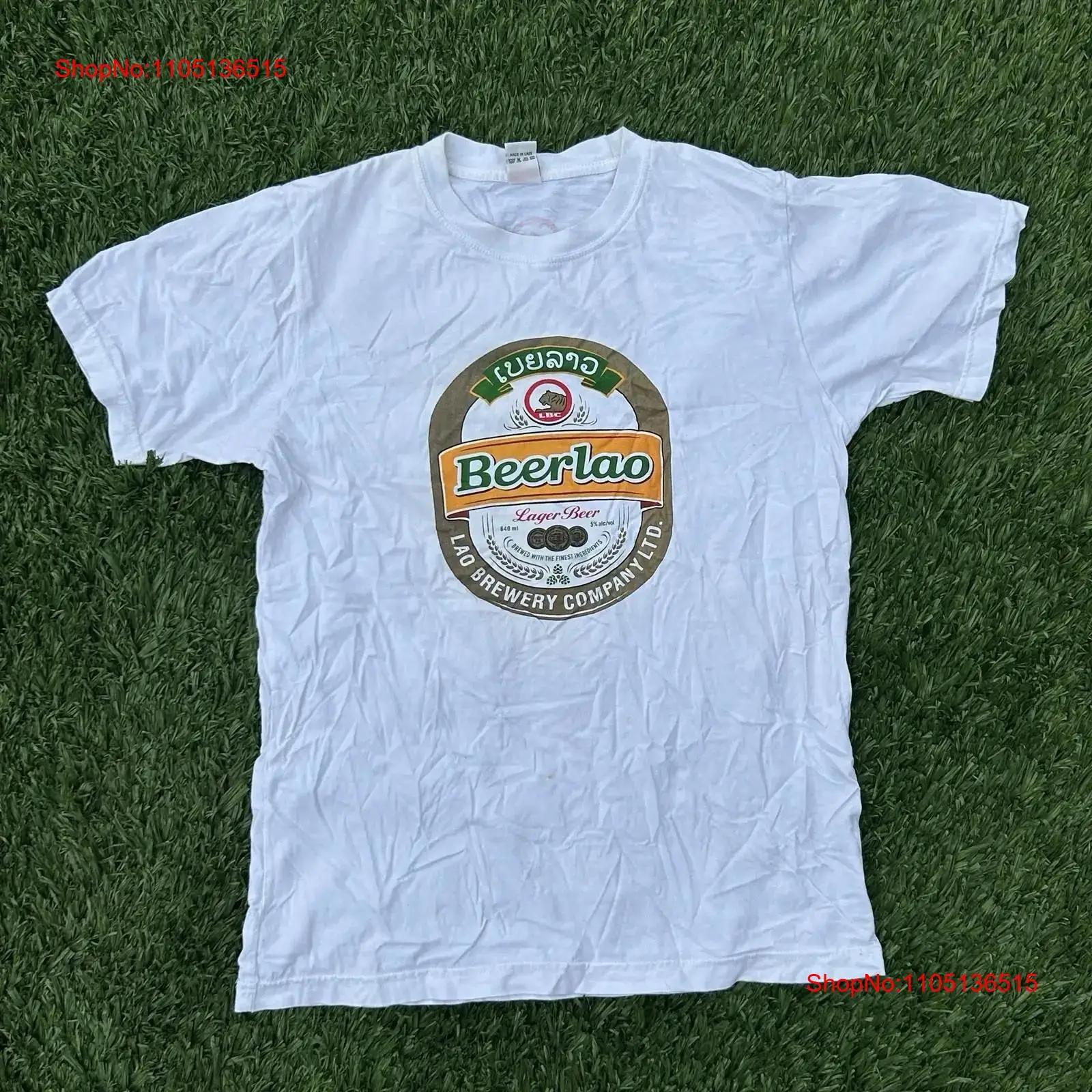 

Beerlao White Lager Beer Brewery Logo Promo T Shirt Medium M vintage Washed Slightly Stretched graphic homme streetwear Casual S разноцветный