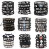 Men's Vintage Leather Bracelet Set, Punk Star & Wing Charm Adjustable Braided Wristband, Casual Rock Style Jewelry