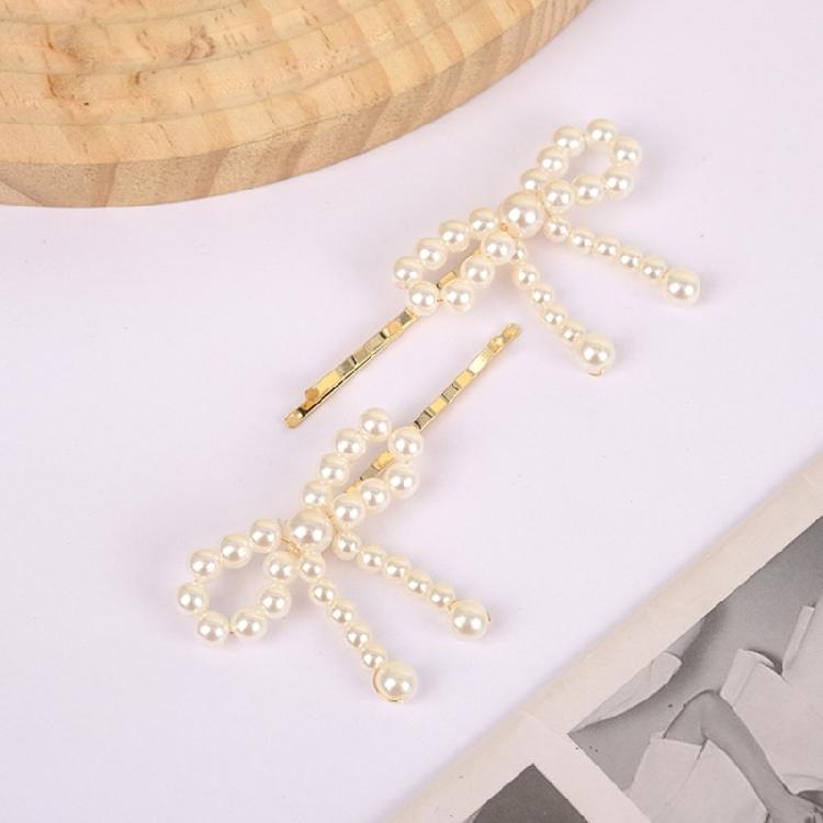 Imitation Pearls Bead Bowknot Hairpin Stylish Barrette Accessory for Women Girls