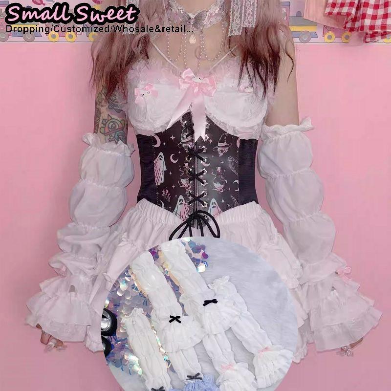 Y2K Girl Lolita jk Goth Women‘s sleeve cover Half finger yarn Tutu Gothic Lolita Arm Warmers Wrist Cuffs Lace Ruffled Gloves