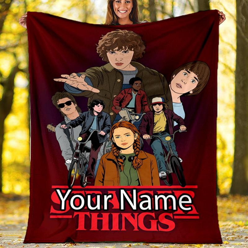 Custom Name Stranger Things Theme Printed Blanket - Perfect for Couch, Bed, Travel & Outdoor Use | Machine Washable, Cozy & Durable.