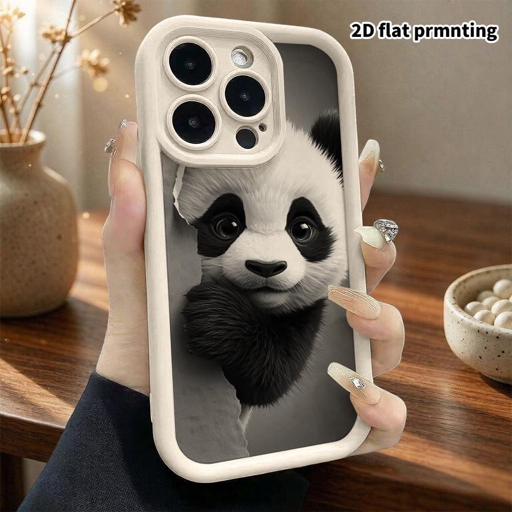 Phone Case: 2D Flat Design Suitable for iPhone 18 17 16 15 14 13 Pro Step Protection Case, Panda On the Probe, Christmas and Halloween Gift