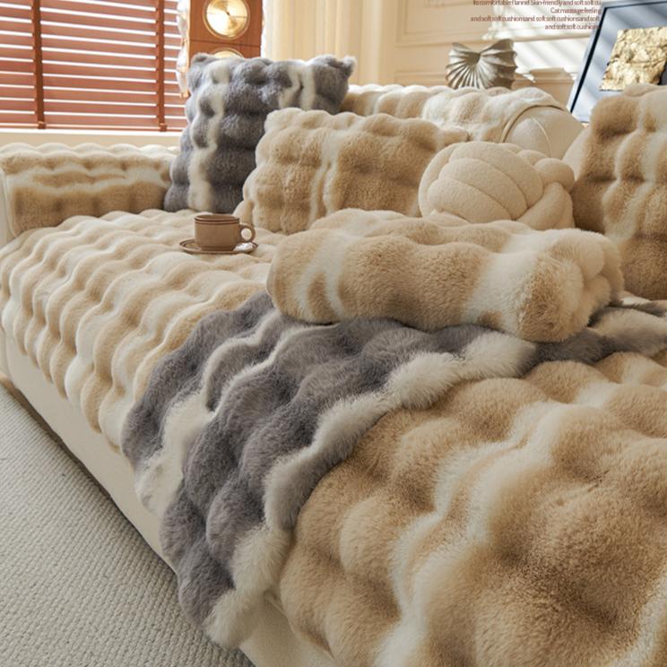 1pc Luxury Faux Rabbit Fur Sofa Cover - Plush Thickened Quilted Design  Gradient Color for 1-4 Seater Sofas, All-Season Use in Living Room, Bedroom