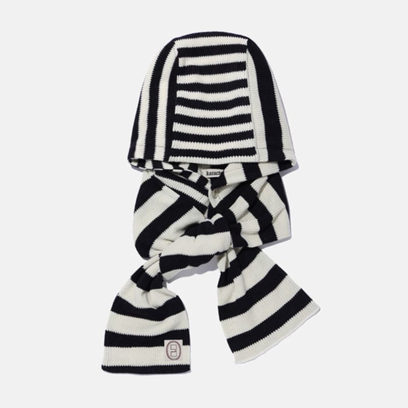 Karactor Balaclava tricotată în dungi / Negru ivory