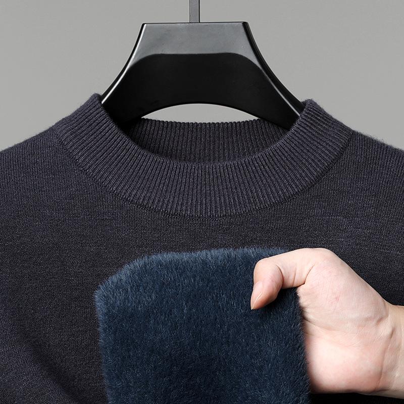 Men's Velvet Wool Sweater - 2024 Autumn/Winter Half-High Collar Luxury Style