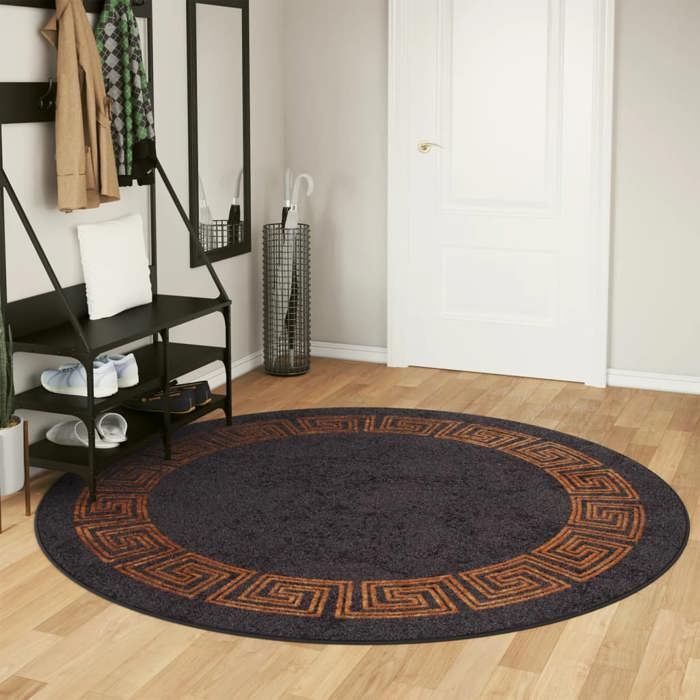 VidaXL Tapis lavable noir et doré Ø 200 cm antidérapant 136630