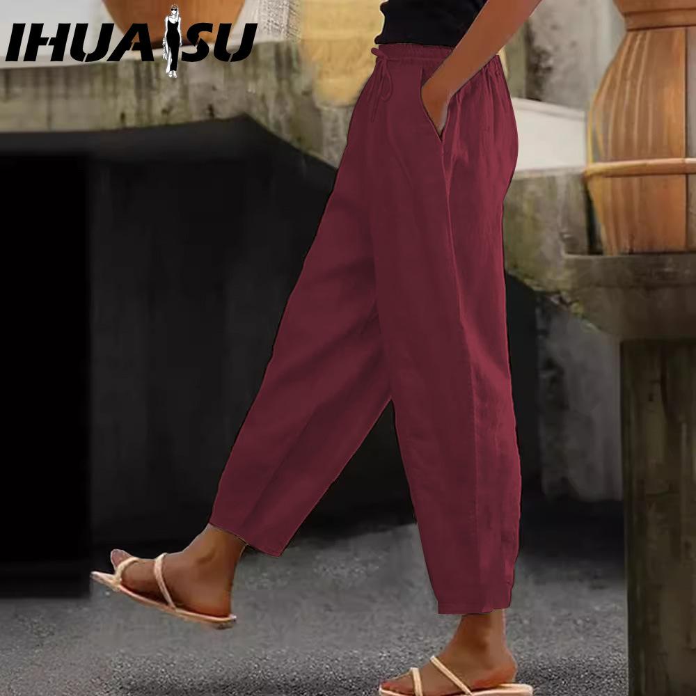 IHUASU Damenmode, lässig, einfarbig, bedruckt, Hosen und Caprihosen