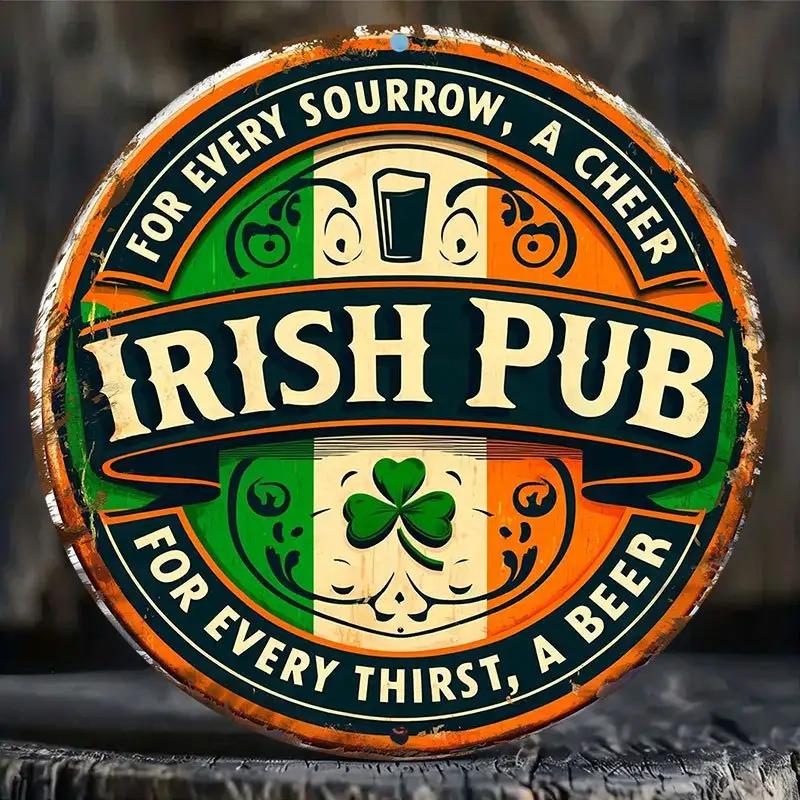 pc Vintage Irish Pub Metal Tin Sign   cm Round Aluminum Happy Hour Wall Decor with Shamrock  Irish Pub Lettering 20x20cm(8x8inch)