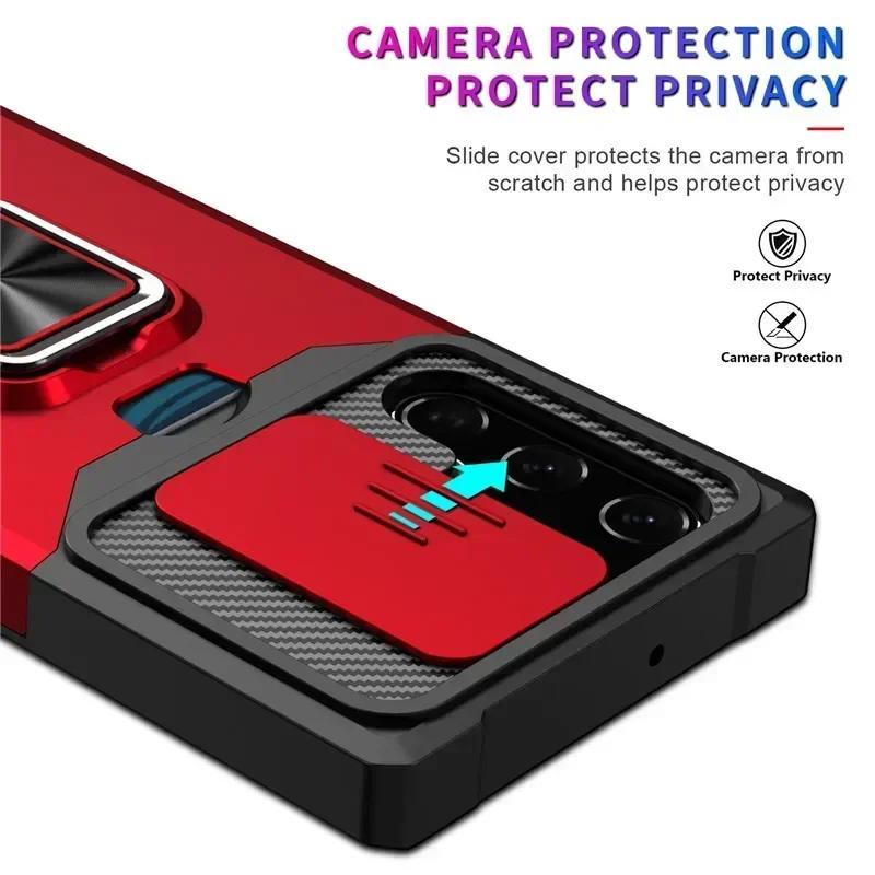 Armor Shockproof Case for Samsung  S25 S24FE Ultra Plus S24FE A16 A55 A06 Ring Stand Slide Camera Lens Card Solt Wallet Cover
