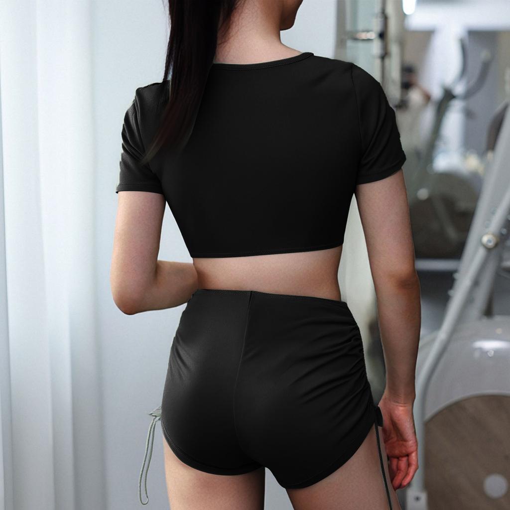 Women's Sexy Split High Waisted Short Sleeved Swimsuit Two-Piece Swimsuit Set