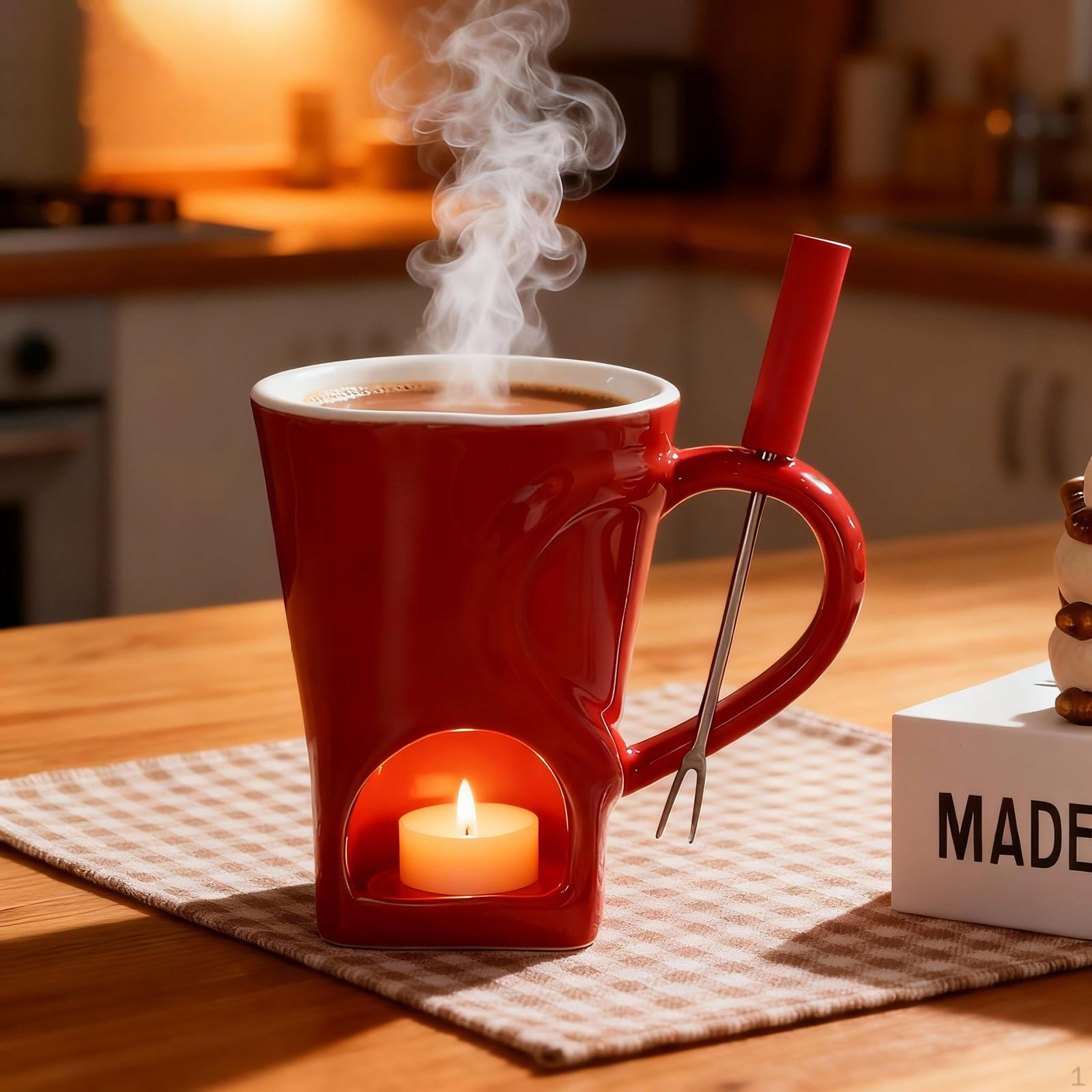 

Mini Ceramic Fondue Mug with Fork 3.3x4.3inch Accessories Multifunctional Easy to Clean for