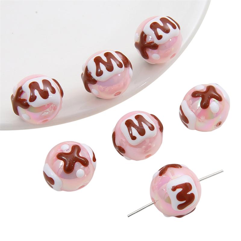 Hand-drawn Acrylic Beads Cute 16mm Spacer Charms for Keychain Jewelry DIY