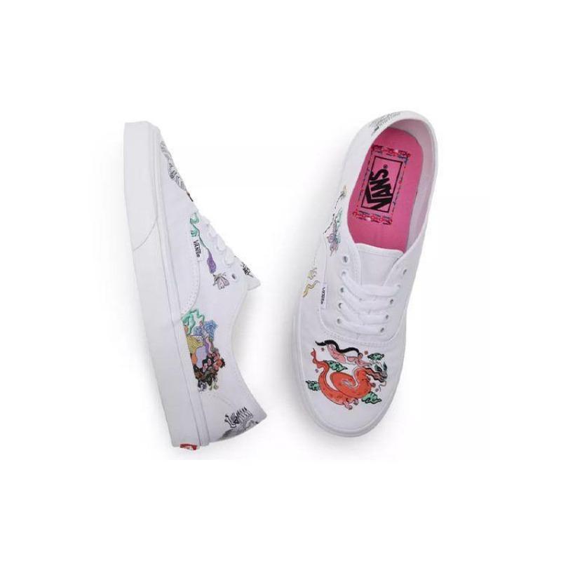 Vans Authentic Canvas Classic Casual Traditional Chinese Print Low-Top Unisex Skate Shoes White VN0A5KRDAT3