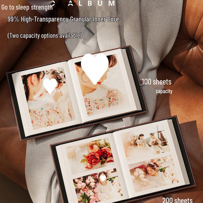 Leather 6-Inch Slip-In Photo Album, 5-Inch Photo Storage Book for Baby and Family, Large Capacity
