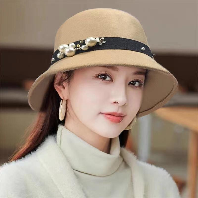 New hat women's fashion British woolen cornice hat woolen hat spring and autumn basin hat bucket hat retro top hat
