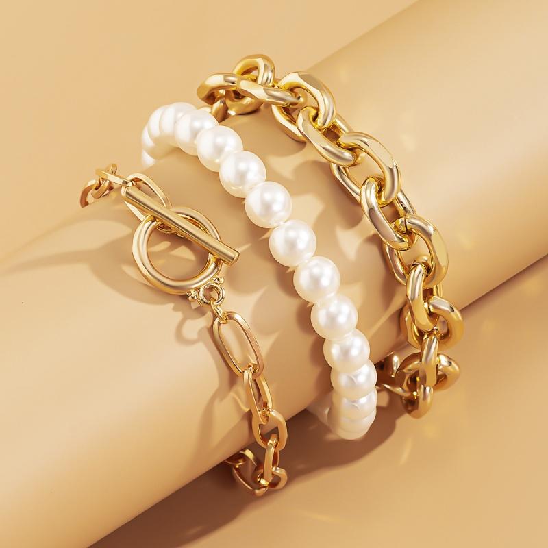 Vintage Sweet Imitation Pearl Beaded Bracelet Ladies Fashion Boho Multilayer Gold Color Metal Bracelets Girl Jewelry Couple Gift
