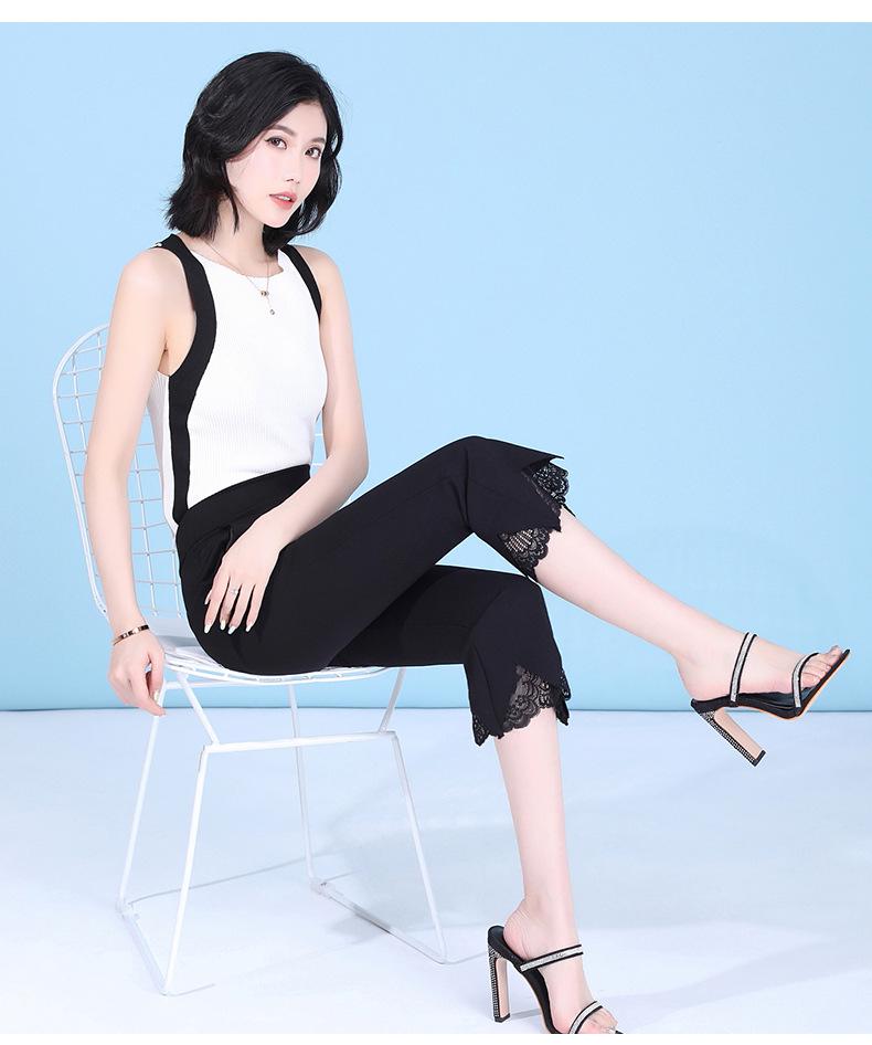 Women's High Waist Lace Flare Pants - White, Elastic, Plus Size, Slimming, Casual, Thin, Seven-Point Length, Summer Style