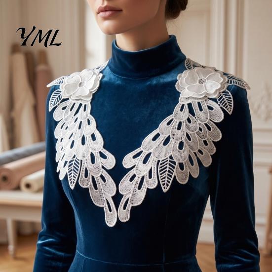Stage Performance Costume Trim 2Pcs Embroidery Patches for Wedding Dress, Water-soluble Lace Applique, Floral Exquisite Polyester Silk Patch Motif Sew